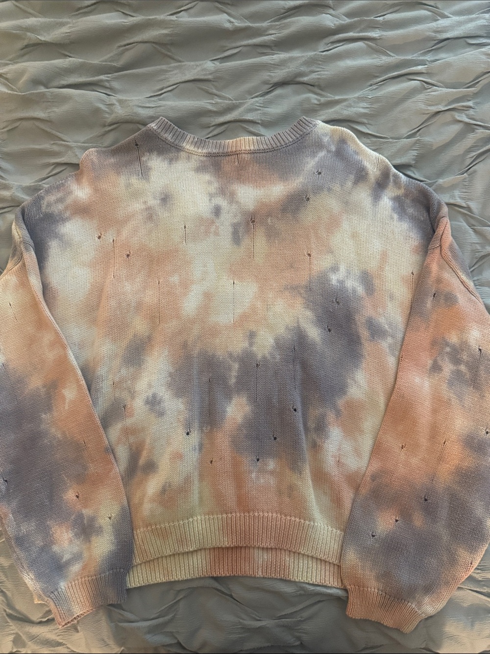Gilded Intent Tie-Dye Distressed Crewneck Sweater - Peach, Gray, Cream